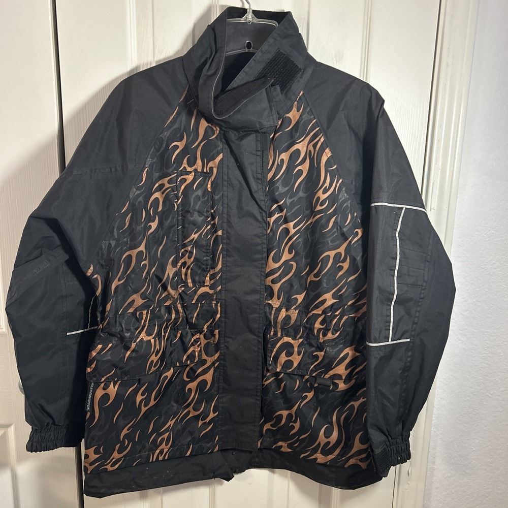 Vtg Harley-Davidson Flame Rain Jacket Hooded Biker‎ Coat Men's Small